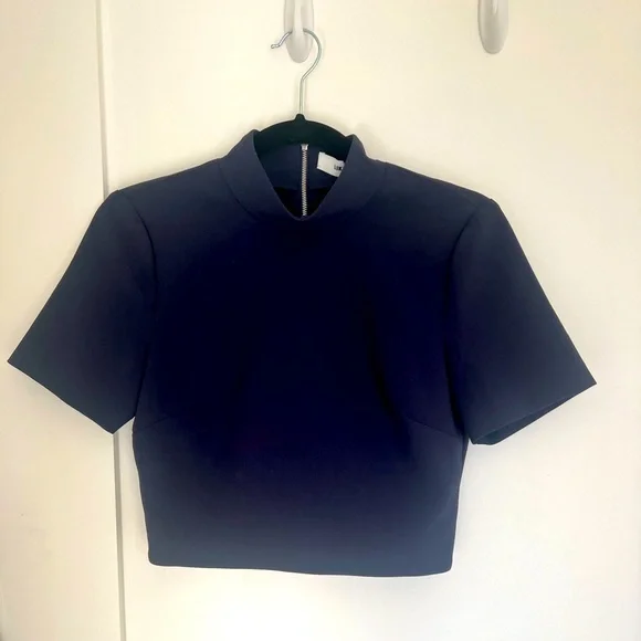 Navy Blue High Neck Crop Top - Picture 1 of 4